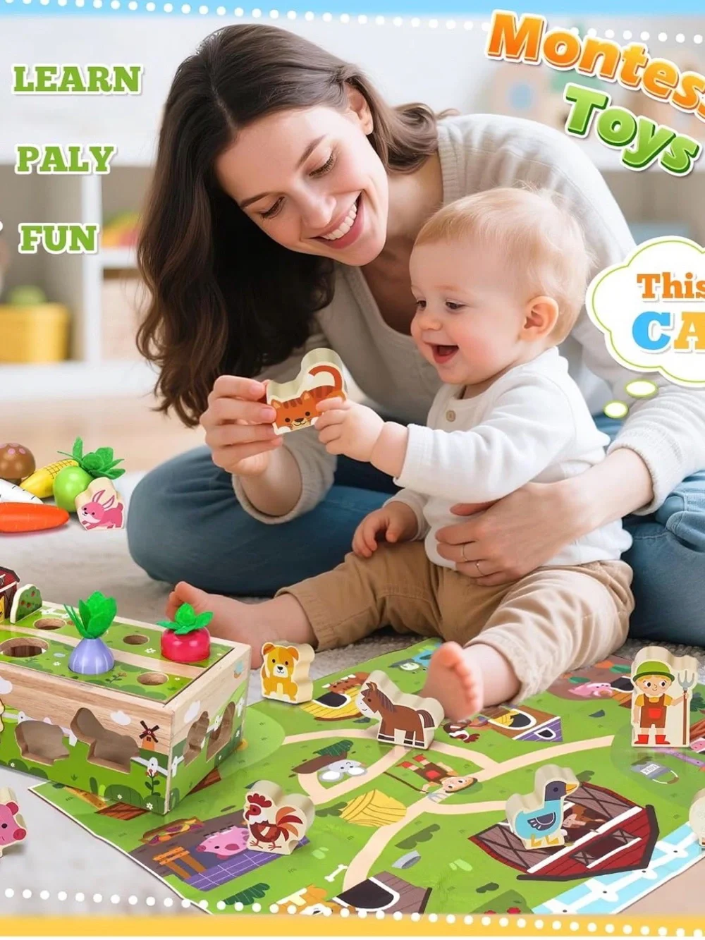 Wooden Farm Vegetable Sorting Toy - Green